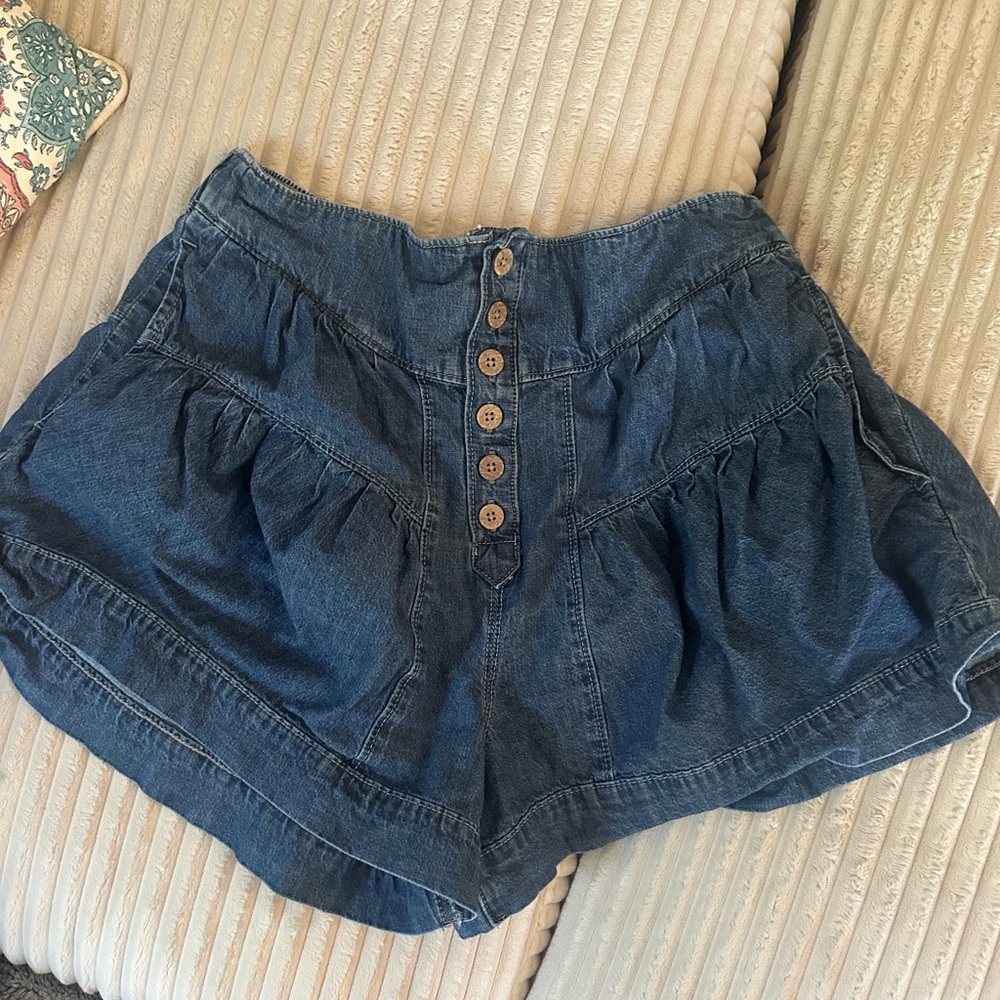 We The Free High Waist Blue Denim Shorts
